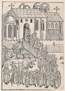 Christus begroet een Pelgrim door Michael Wolgemut