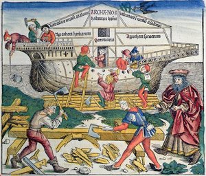 De Bouw van de Ark van Noach, uit de Neurenberg Kroniek door Hartmann Schedel, 1493