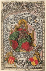 Titelholzschnitt mit Gottvater auf dem himmlischen Thron, die Hand segnend erhoben door Michael Wolgemut