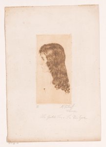 Meisjeskopje met lang haar en profil door Michal Portnoff (signed by artist)