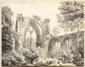 Binnenkant van de oostkant van Nettley Abbey door Michel Angelo Rooker