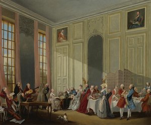 Mozart geeft een concert in de Salon des Quatre-Glaces in het Palais du Temple in het hof van de P door Michel Barthelemy Ollivier
