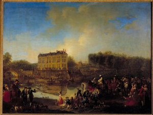 Het hert gevangen in het water voor het Chateau de l
