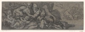 Faun met bacchante en putti door Michel Dorigny (attributed to)