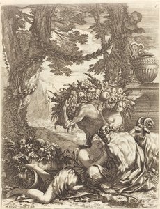 Faun omhelst een Bacchante door Michel Dorigny