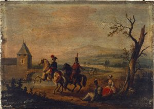 Militairen in een landschap door Michel Duplessis