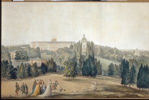 Uitzicht op Tsarkoye Selo. De wandeling van keizerin Catharina II door Michel Francois Damam Demartrait