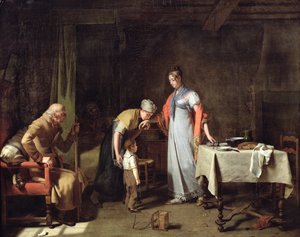 Jonge vrouw helpt een ongelukkige familie door Michel Martin Drolling