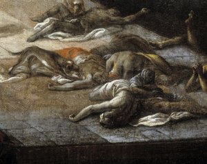 Zicht op het stadhuis (van Marseille) tijdens de pest van 1720 door Michel Serre