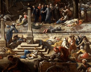 Zicht op het Stadhuis (van Marseille) tijdens de pest van 1720 door Michel Serre