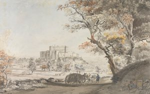 Een zuidoostelijk uitzicht op het kasteel van Grigan in de Provence nabij Dauphine