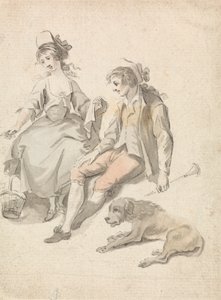 Herder, herderin en hond door Michel Vincent Brandoin