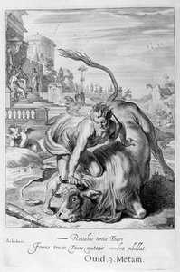 Achelous in de vorm van een stier wordt overwonnen door Hercules, 1655 door Michel de Marolles