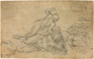Michelangelo - David en Goliath. Verso gelijnde architectuurstudies, ca. 1550-1556, I, 32a