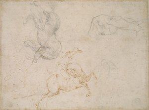 Een Ruiter die aanvalt en andere Studies, 16e eeuw door Michelangelo Buonarroti