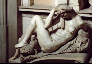 Allegorie van de nacht. Mausoleum van Giuliano de Medici. Marmeren sculptuur door Michelangelo Buonarroti