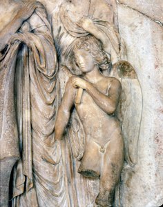 Engel, Venetië marmer, begin 16e eeuw. Begrafenisceremonie, detail, Louvre Museum. Beeldhouwwerk door Michelangelo Buonarroti door Michelangelo Buonarroti