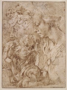 Etude voor de Heilige Familie met Johannes de Doper als kind (detail) door Michelangelo Buonarroti