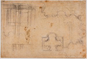 Plattegrond en architectonische verhogingen van de Sforza-kapel door Michelangelo Buonarroti