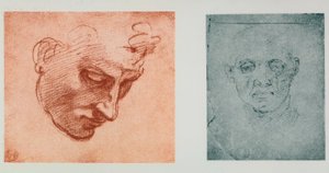 Vooraanzicht van een gezicht en een in profiel door Michelangelo Buonarroti