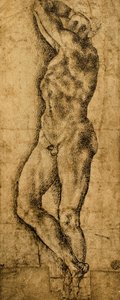 Mannelijk naakt; tekening door Michelangelo