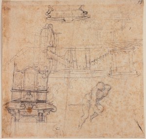 Diverse studies, voor een Sint Jan de Doper, voor een graf en architecturale schetsen