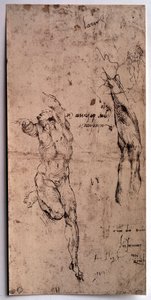 Naakte man, armstudie Tekening door Michelangelo Buonarroti