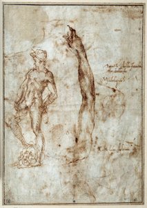 Naaktstudie. Michelangelo Buonarroti, bekend als Michelangelo door Michelangelo Buonarroti