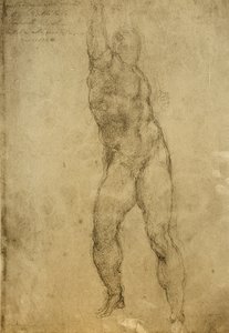 Naaktstudie, tekening door Michelangelo