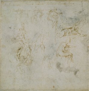 Recto: Acht Figurenstudies. Verso: Figurenstudie, ca. 1490-1560 door Michelangelo Buonarroti