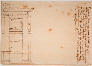 Zijaanzicht van het graf van Julius II, autograaf aandenken door Michelangelo Buonarroti