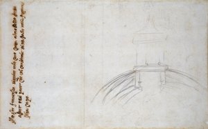 Schets van de verbinding van de lantaarn en koepel, en andere studies voor St. Pieter, ca. 1490-1560 door Michelangelo Buonarroti