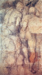 Soldaten, voorbereidende tekening voor fresco van de Kruisiging van Sint-Petrus in de Pauline Kapel in het Vaticaan door Michelangelo Buonarroti