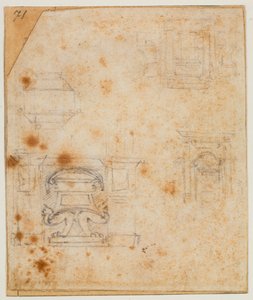 Studie van grafmonumenten voor de Nieuwe Sacristie door Michelangelo Buonarroti