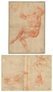 Studie voor de Naakte Jongeling boven de Profeet Daniël (recto); Figurenstudies voor het Plafond van de Sixtijnse Kapel (verso)