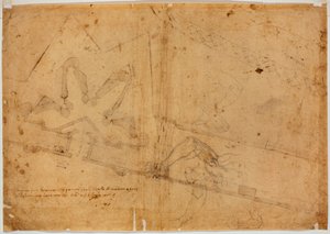 Studie van figuur door andere hand en handgeschreven inscriptie door Michelangelo Buonarroti