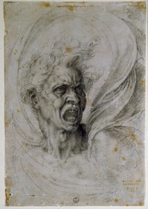 Studie van het hoofd van een schreeuwende man. Tekening door Michelangelo Buonarroti, bekend als Michelangelo. Florence, Uffizi Museum