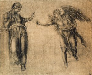 De Annunciatie, tekening door Michelangelo. Gabinetto dei Disegni e delle Stampe, Uffizi Gallery, Florence door Michelangelo Buonarroti