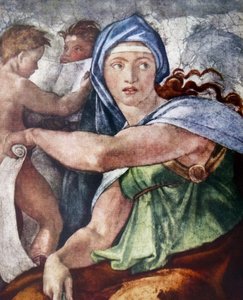 De Delphische Sibylle (detail) door Michelangelo Buonarroti