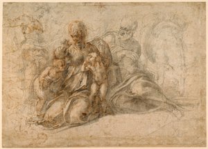 De Heilige Familie (recto); Amor Putti (verso) ca. 1530 door Michelangelo Buonarroti