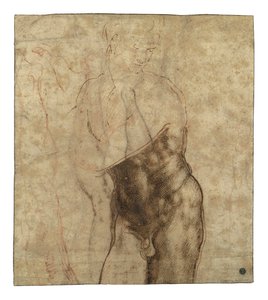 De Verrezen Christus, driekwart lengte naakt kijkend naar rechts door Michelangelo Buonarroti
