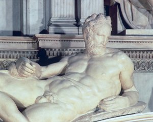 Graf van Lorenzo de Medici, detail van Schemer (marmer)