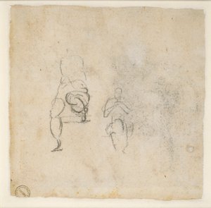 Twee zeer lichte schetsen van zittende figuren, ca. 1490-1560 door Michelangelo Buonarroti