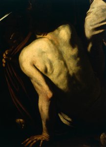 De naakten kleden (detail) door Michelangelo Merisi da Caravaggio