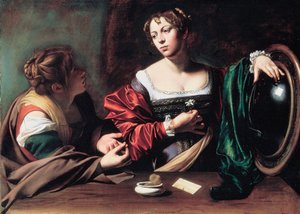 Martha en Maria Magdalena door Michelangelo Merisi da Caravaggio