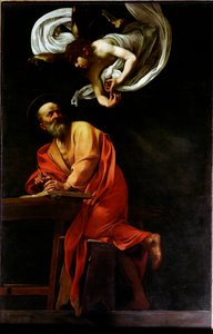 Sint Mattheüs en de engel door Michelangelo Merisi da Caravaggio