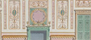 Interieur Versierde Muur met Deuren en Open Haard, nos. 344-350 door Michelangelo Pergolesi
