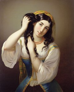 Een Siciliaanse die met haar haar speelt door Michele Cusa
