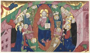Fragment van een historiated initiaal uit een koorboek: Christus in majesteit, ca. 1400 door Michelino Molinari da Besozzo
