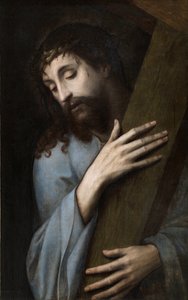 Jezus met het kruis door Michiel I Coxie or Coxcie